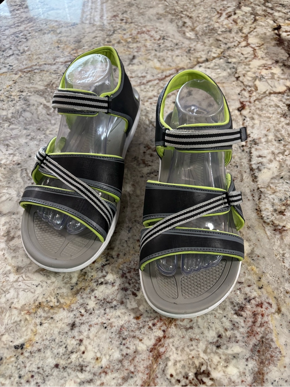 Ryka Black and Lime Green Adjustable Sport Sandals